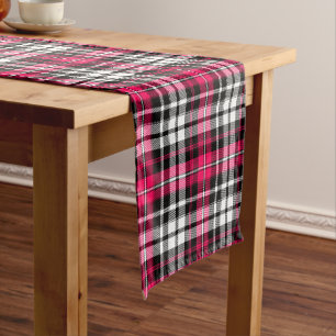 Pink Black White Plaid Tartan  Short Table Runner
