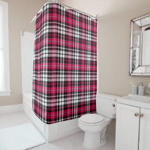 Pink Black White Plaid Tartan Shower Curtain