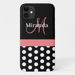 Pink Black White Polka Dot Monogram Case-Mate iPhone Case