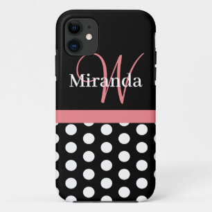 Pink Black White Polka Dot Monogram Case-Mate iPhone Case