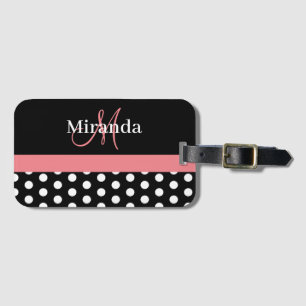 Pink Black White Polka Dot Monogram Luggage Tag