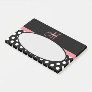 Pink Black White Polka Dot Monogram Post-it Notes
