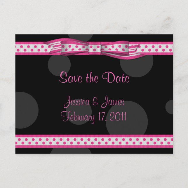 Pink Black White Polka Dot Save the Date Postcard (Front)