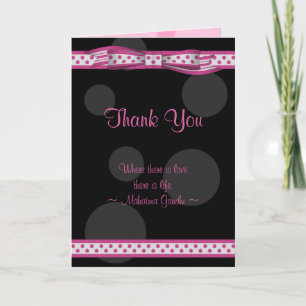Pink Black White Polka Dot Wedding Thank You Card