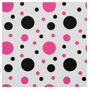 Pink Black White Polka Dots  Fabric