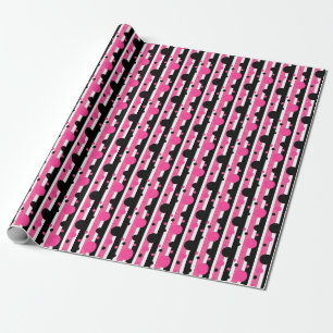 Pink Black White Polka Dots Stripes Wrapping Paper