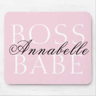 Pink Black White Script Name Boss Babe Mouse Pad