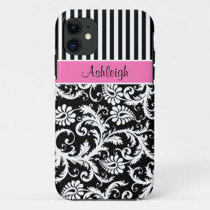 Pink, Black, White Striped Damask iPhone 5 Case