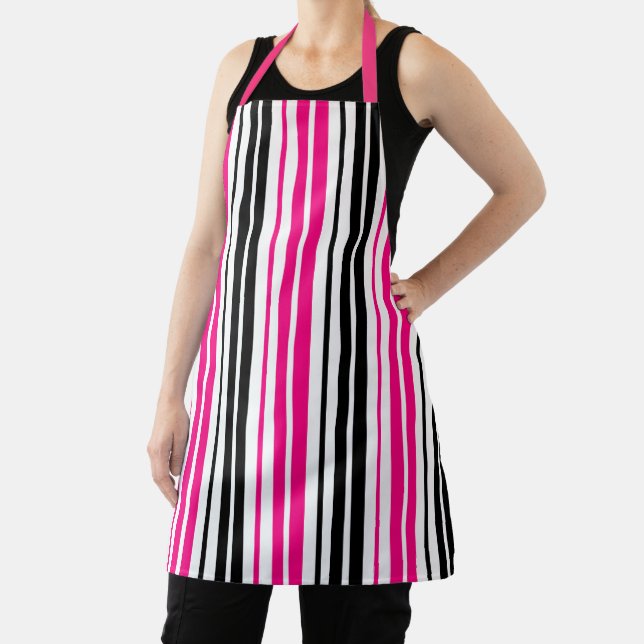 Pink Black White Stripes Pattern Design  Apron (Insitu)