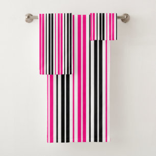 Pink Black White Stripes Pattern Design  Bath Towel Set