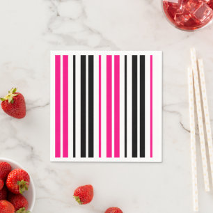 Pink Black White Stripes Pattern Design  Napkin