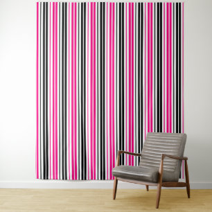 Pink Black White Stripes Pattern Design  Tapestry