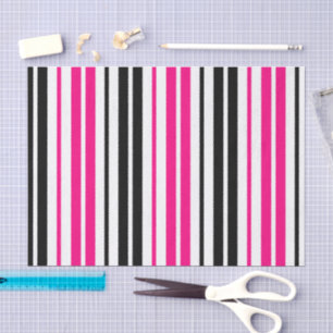 Pink Black White Stripes Pattern Design  Tissue Paper