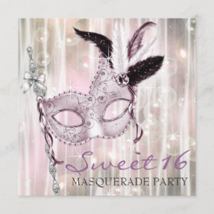 Pink Black White Sweet 16 Masquerade Party Invitation