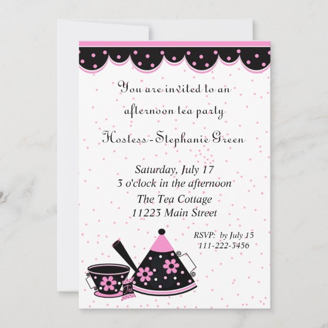 Pink, Black, & White Tea Party Invitation (Front)
