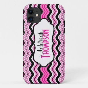 Pink, Black, White Wavy Stripes iPhone 5 Case