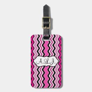 Pink, Black, White Wavy Stripes Luggage Tag