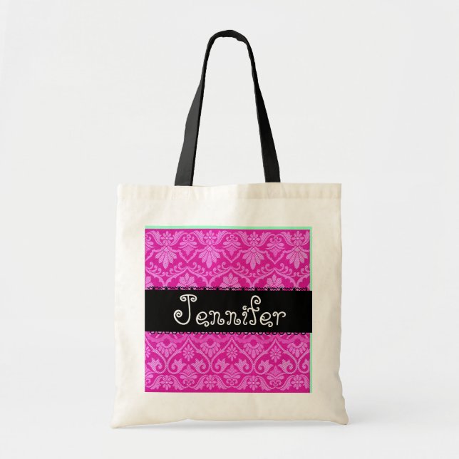 Pink Black White  Wedding Damask Bridesmaid Bag (Front)