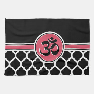 Pink Black White Yoga Symbol Tea Towel