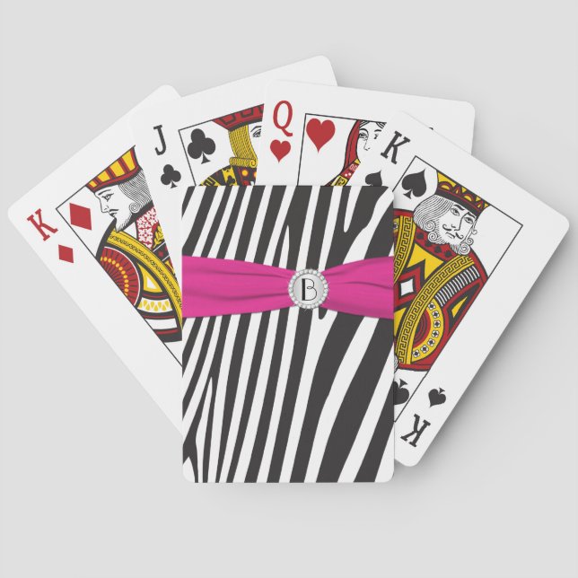 Pink Black White Zebra Striped Playing Cards (Back)