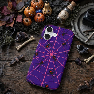 Pink Black Widow Spider Web Art Halloween Pattern