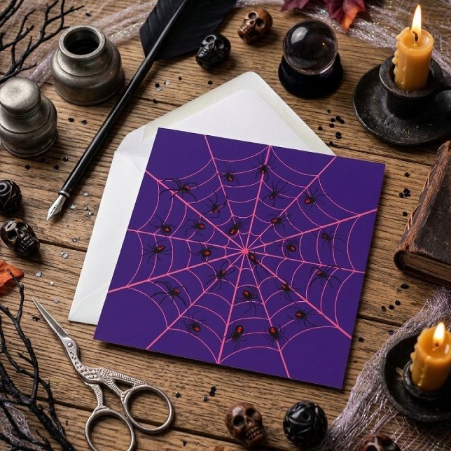 Pink Black Widow Spider Web Art Halloween Pattern Card (Creator Uploaded)