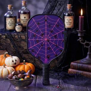 Pink Black Widow Spider Web Art Halloween Pattern Pickleball Paddle