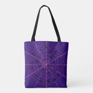 Pink Black Widow Spider Web Art Halloween Pattern Tote Bag