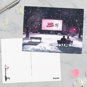 Pink Black Winter Scene Date Night Valentine's Day Postcard