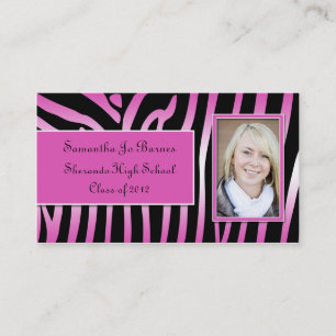 Pink Black Zebra Graduation Handouts Calling Card