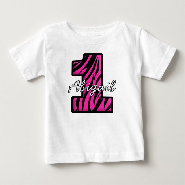 Pink Black Zebra One Year Old T-shirt (Front)