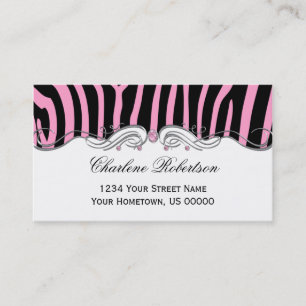 Pink Black Zebra Pink Diamonds Ornate Silver Sw Business Card