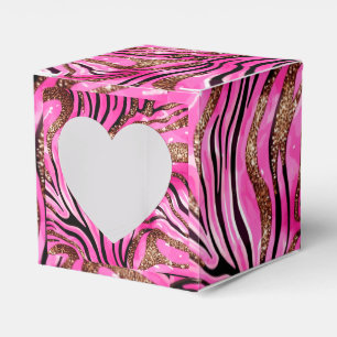 Pink & Black Zebra Print With Gold Accents Favour Box
