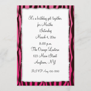 Pink Black Zebra Stripes Invitation
