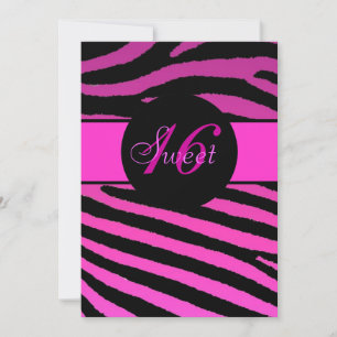 Pink black zebra stripes sweet 16 birthday invites