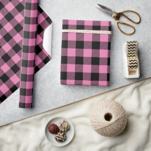 Pink & Black Zig Zag Buffalo Plaid Craft Wrapping Paper