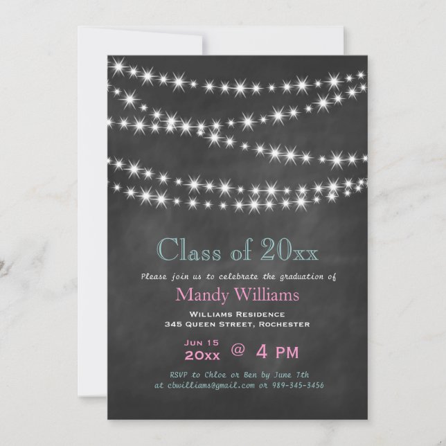 Pink Blackboard Party Lights Graduation Invitation (Front)