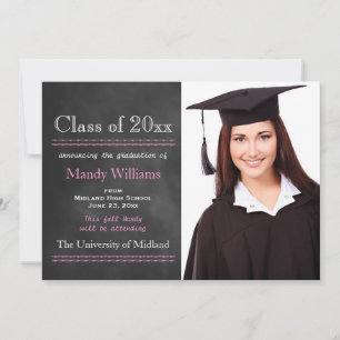 Pink Blackboard Photo Graduation Announcement