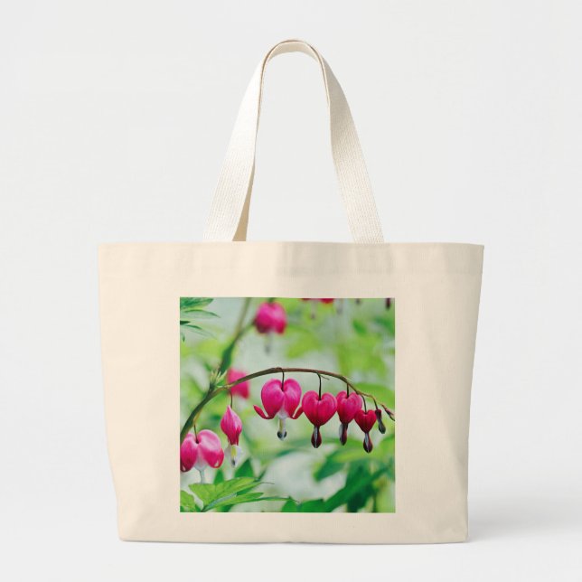 Pink Bleeding heart Flower  Large Tote Bag (Front)