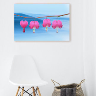 Pink Bleeding Heart Flower on Blue Background Canvas Print