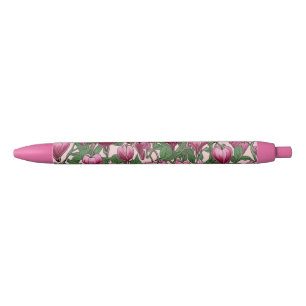 Pink bleeding heart flower pattern black ink pen