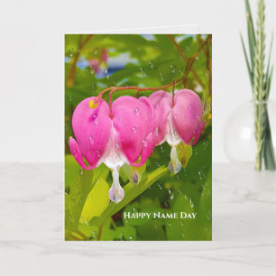 pink bleeding heart flowers and rain card