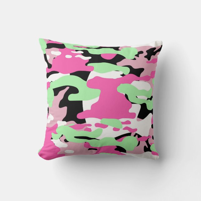 Pink Blends Camo Throw Pillow (Front)