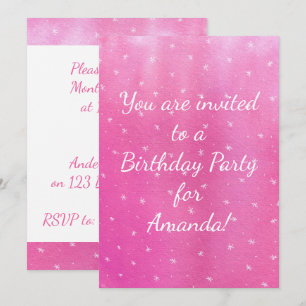 Pink Blends White Stars Birthday Party Invitations