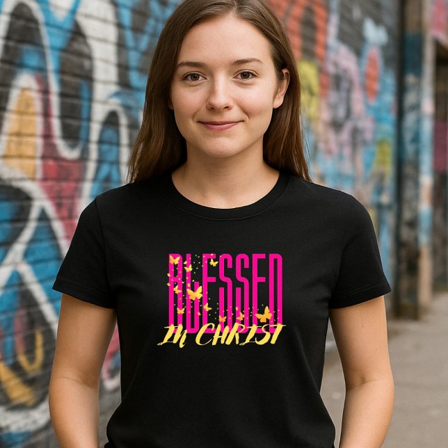 Pink Blessed In Christ - Butterflies T-Shirt (Creator Uploaded)