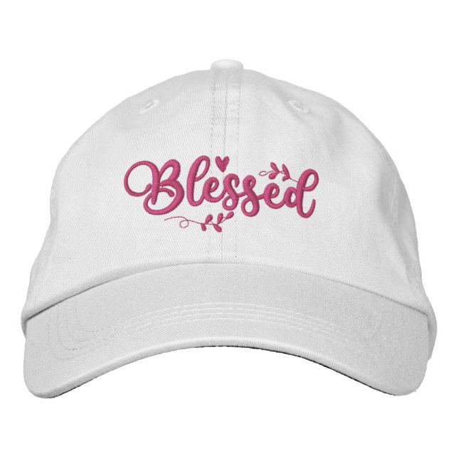 Pink Blessed Script Embroidered Hat (Front)