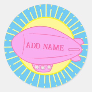 Pink Blimp Balloon Blue Sky Custom Classic Round Sticker