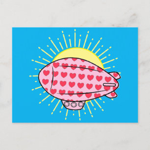 Pink Blimp Balloon Red Heart Pattern Custom Postcard