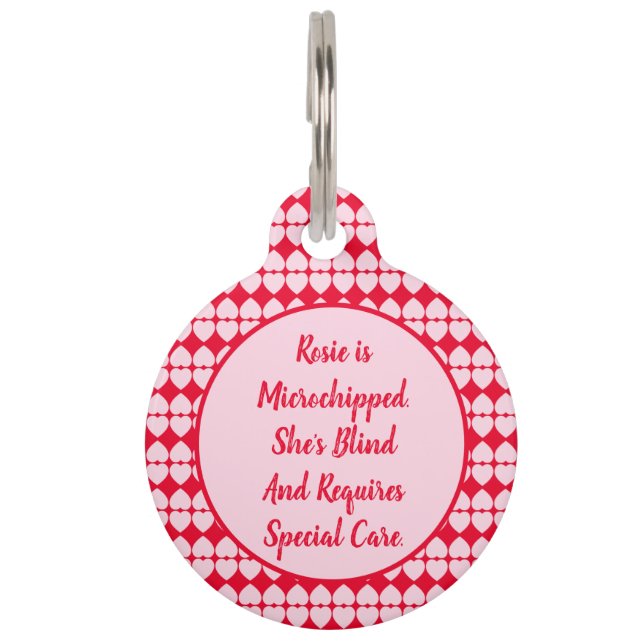 Pink Blind Special Needs Personalised Pet Tag (Front)