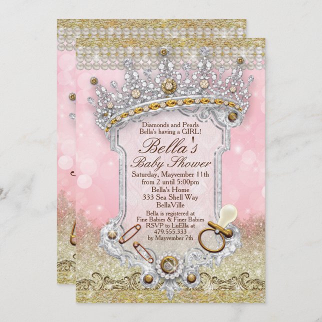Pink Bling Glitter Baby Shower Invitations (Front/Back)